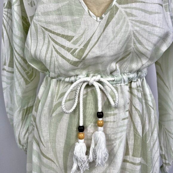 Cynthia Rowley Green Linen Blend Kaftan Midi Dress Cover Up Tropical Beach Small - Picture 5 of 10